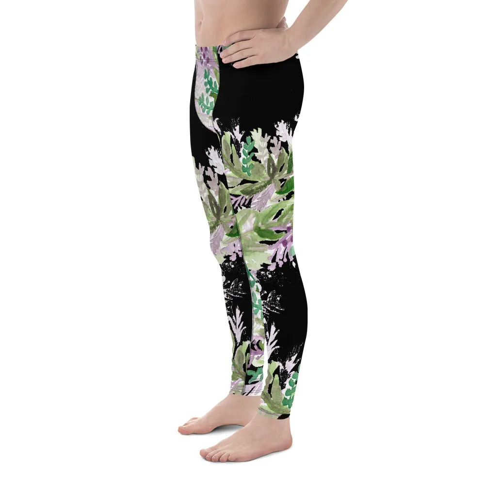 French Lavender Meggings, Floral Print Men's Leggings Run Tights Pants-Made in USA/EU