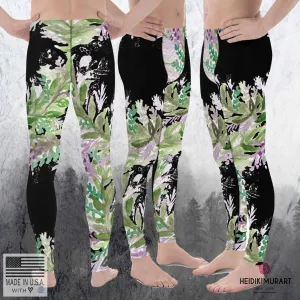 French Lavender Meggings, Floral Print Men's Leggings Run Tights Pants-Made in USA/EU