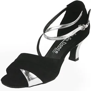 Go Go Dance Shoes, 4143, Black Nubuck-Silver Leather, 2.5” Heel