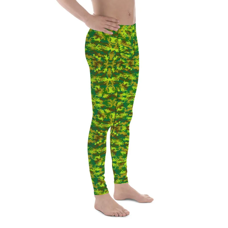 Green Camo Men's Leggings, Green Camouflage Army Run Tights Meggings -Made in USA/EU/MX