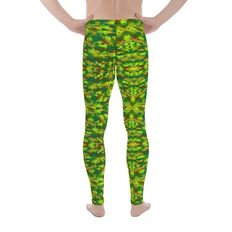 Green Camo Men's Leggings, Green Camouflage Army Run Tights Meggings -Made in USA/EU/MX