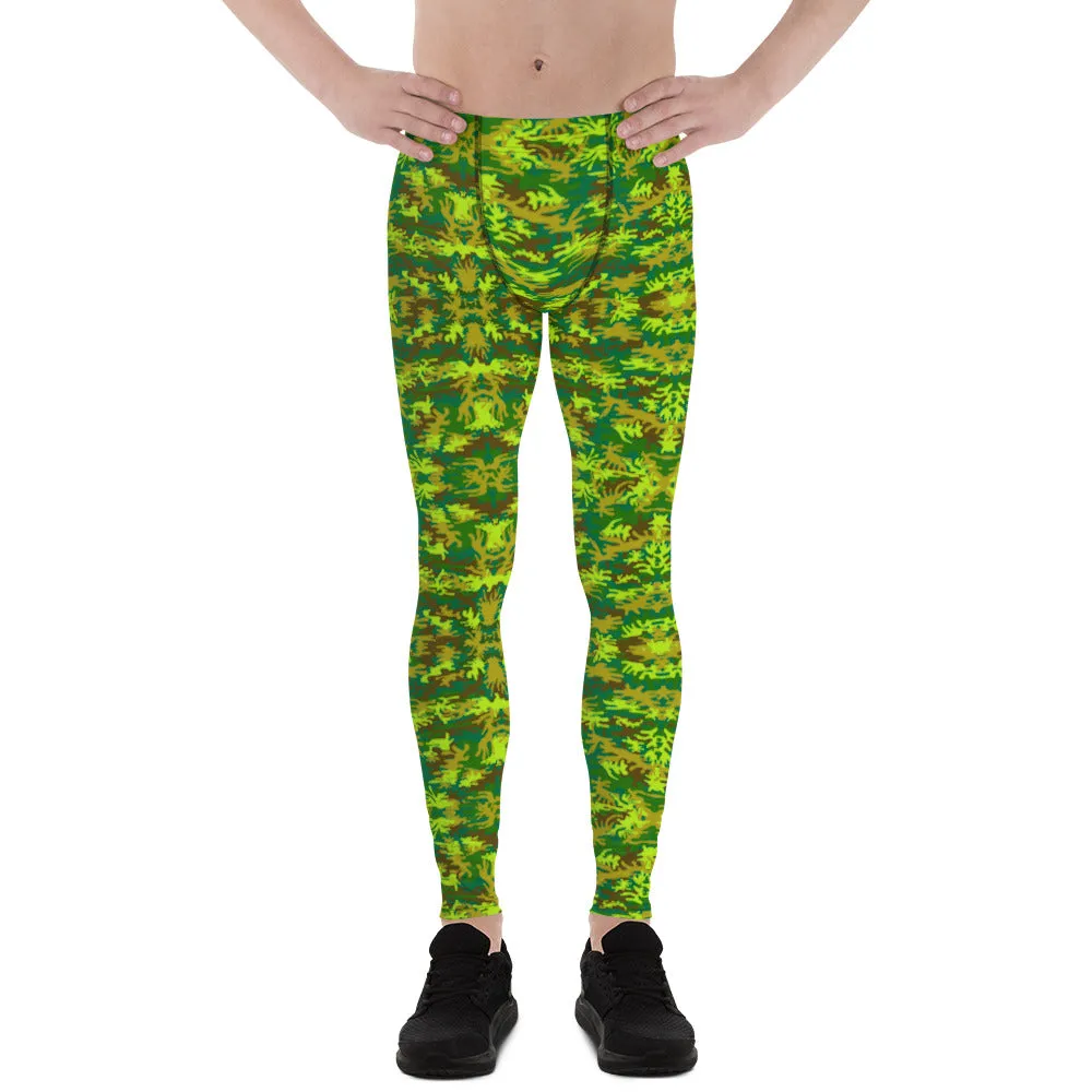 Green Camo Men's Leggings, Green Camouflage Army Run Tights Meggings -Made in USA/EU/MX