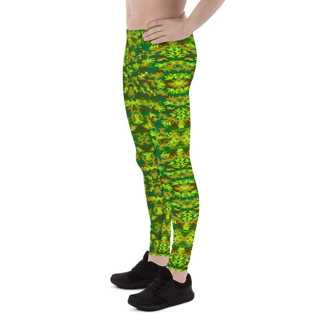 Green Camo Men's Leggings, Green Camouflage Army Run Tights Meggings -Made in USA/EU/MX