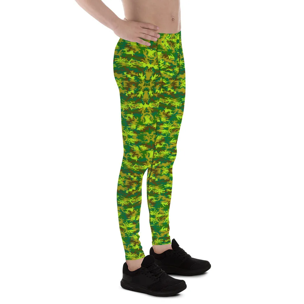 Green Camo Men's Leggings, Green Camouflage Army Run Tights Meggings -Made in USA/EU/MX