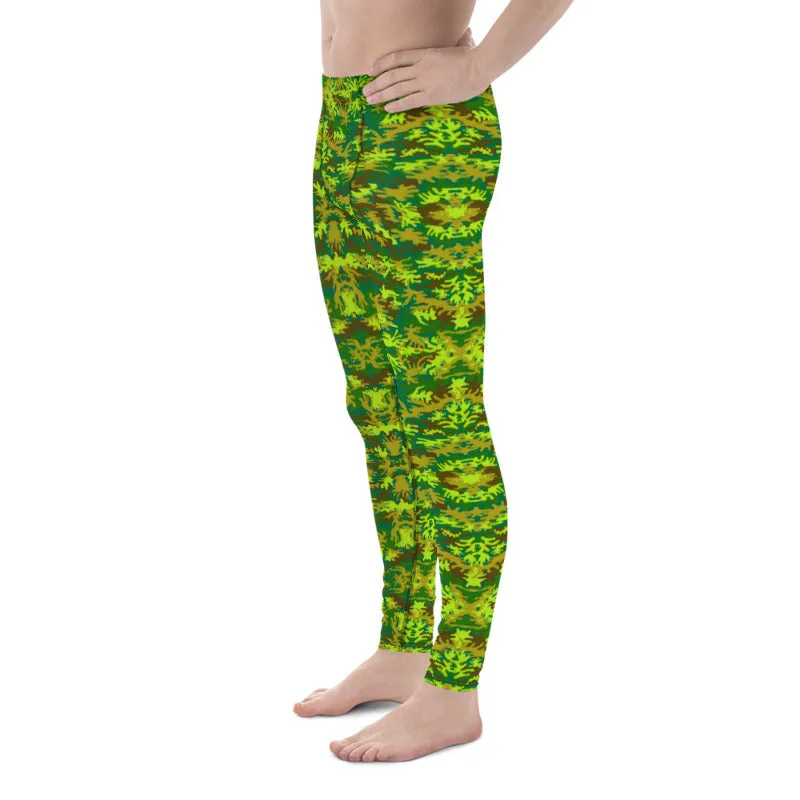 Green Camo Men's Leggings, Green Camouflage Army Run Tights Meggings -Made in USA/EU/MX