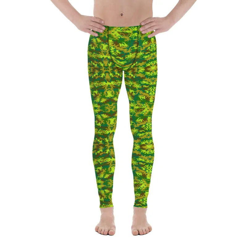 Green Camo Men's Leggings, Green Camouflage Army Run Tights Meggings -Made in USA/EU/MX