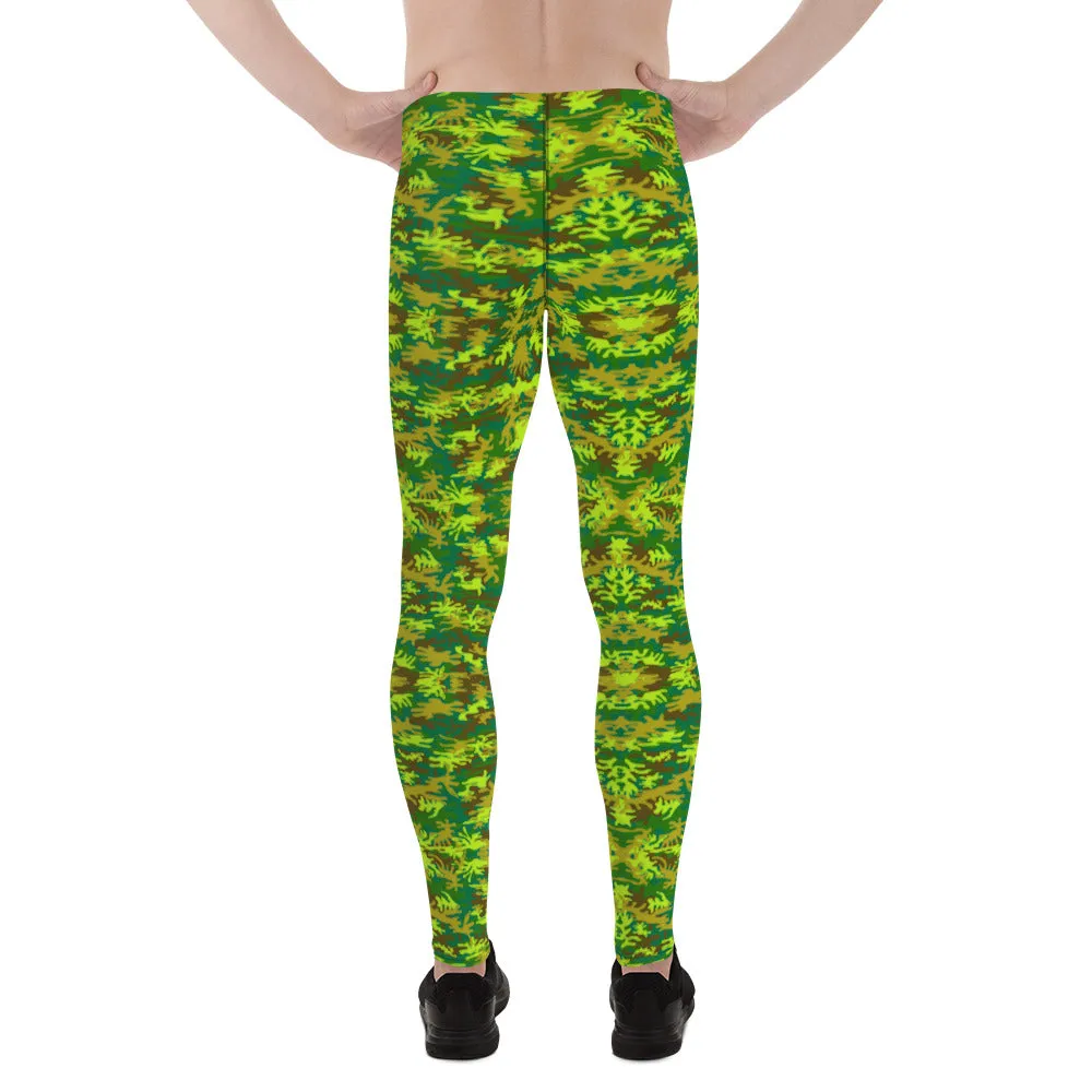 Green Camo Men's Leggings, Green Camouflage Army Run Tights Meggings -Made in USA/EU/MX