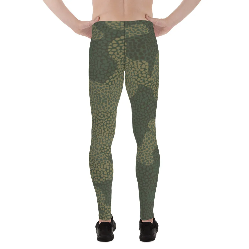 Green Camo Print Men's Leggings, Camouflaged Military Print Best Designer Men's Leggings - Made in USA/EU/MX