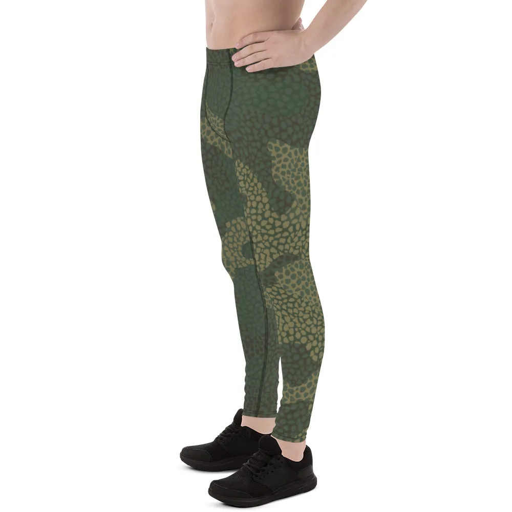 Green Camo Print Men's Leggings, Camouflaged Military Print Best Designer Men's Leggings - Made in USA/EU/MX