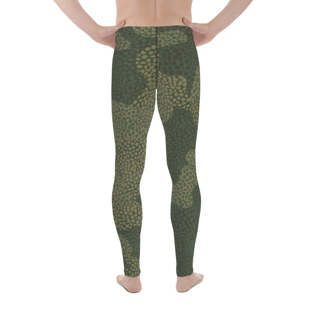 Green Camo Print Men's Leggings, Camouflaged Military Print Best Designer Men's Leggings - Made in USA/EU/MX