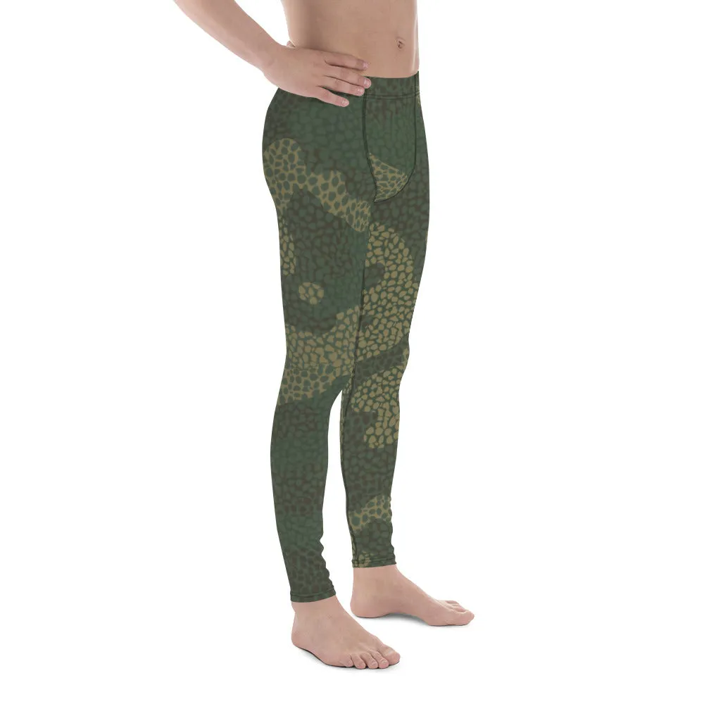 Green Camo Print Men's Leggings, Camouflaged Military Print Best Designer Men's Leggings - Made in USA/EU/MX