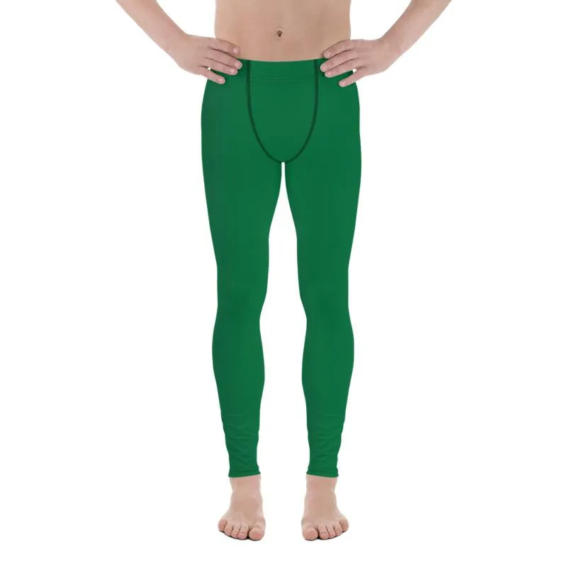 Green Solid Color Best Meggings, Green Solid Color Men's Leggings Compression Tights-Made in USA/EU