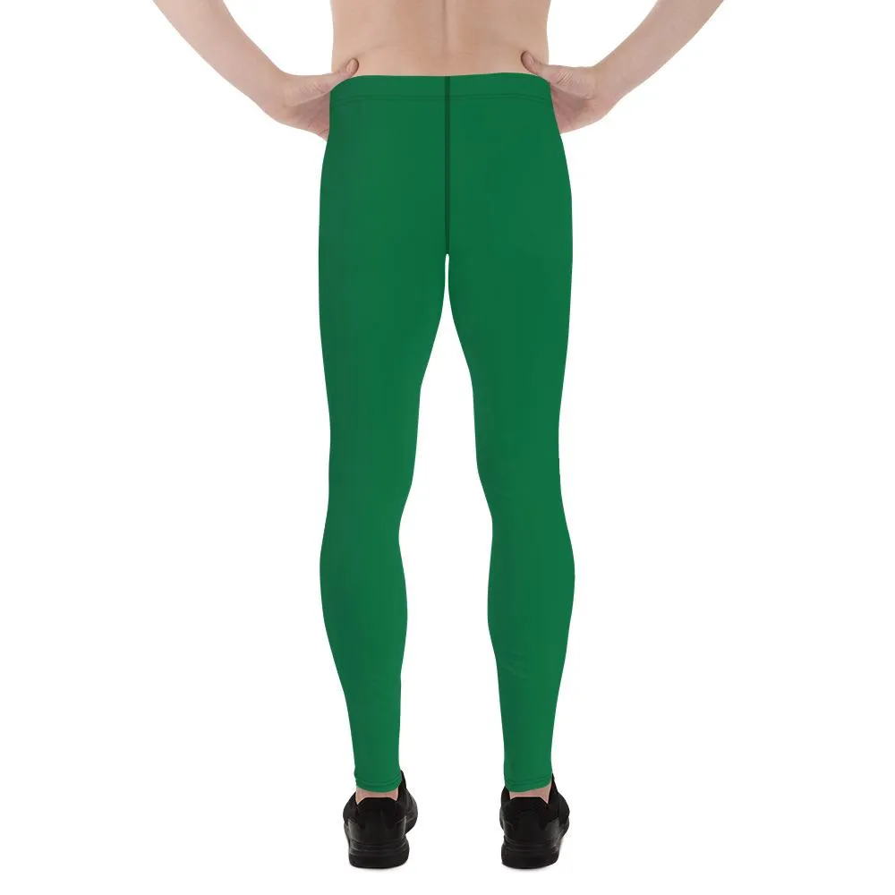 Green Solid Color Best Meggings, Green Solid Color Men's Leggings Compression Tights-Made in USA/EU