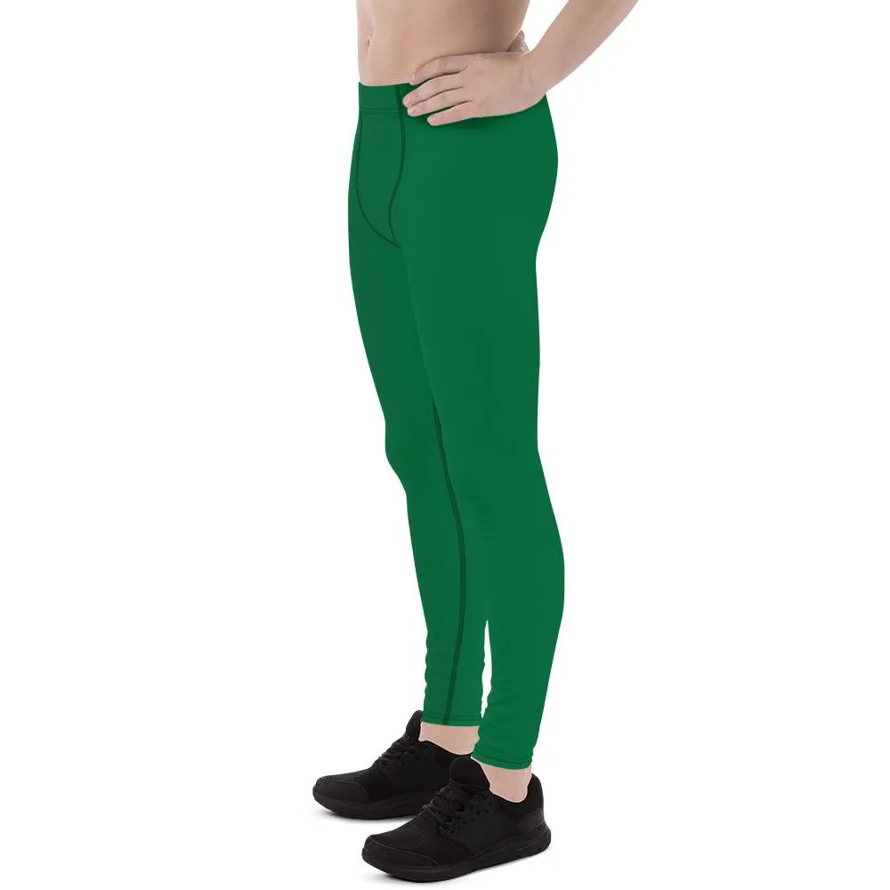 Green Solid Color Best Meggings, Green Solid Color Men's Leggings Compression Tights-Made in USA/EU