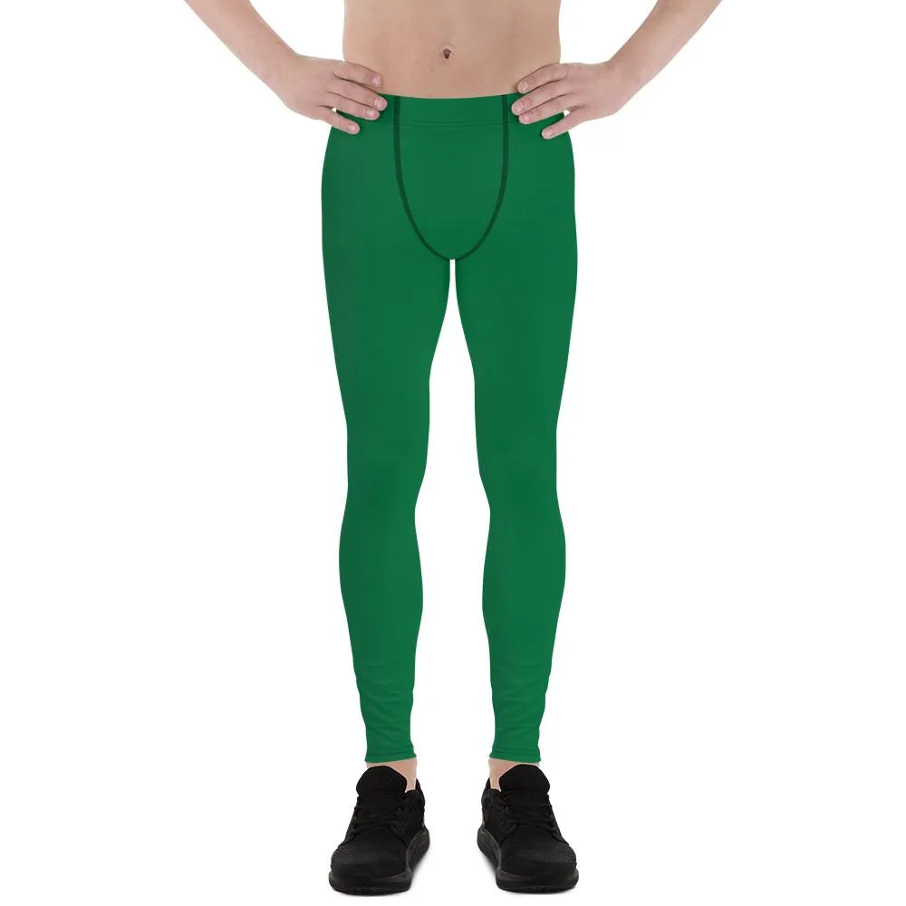 Green Solid Color Best Meggings, Green Solid Color Men's Leggings Compression Tights-Made in USA/EU