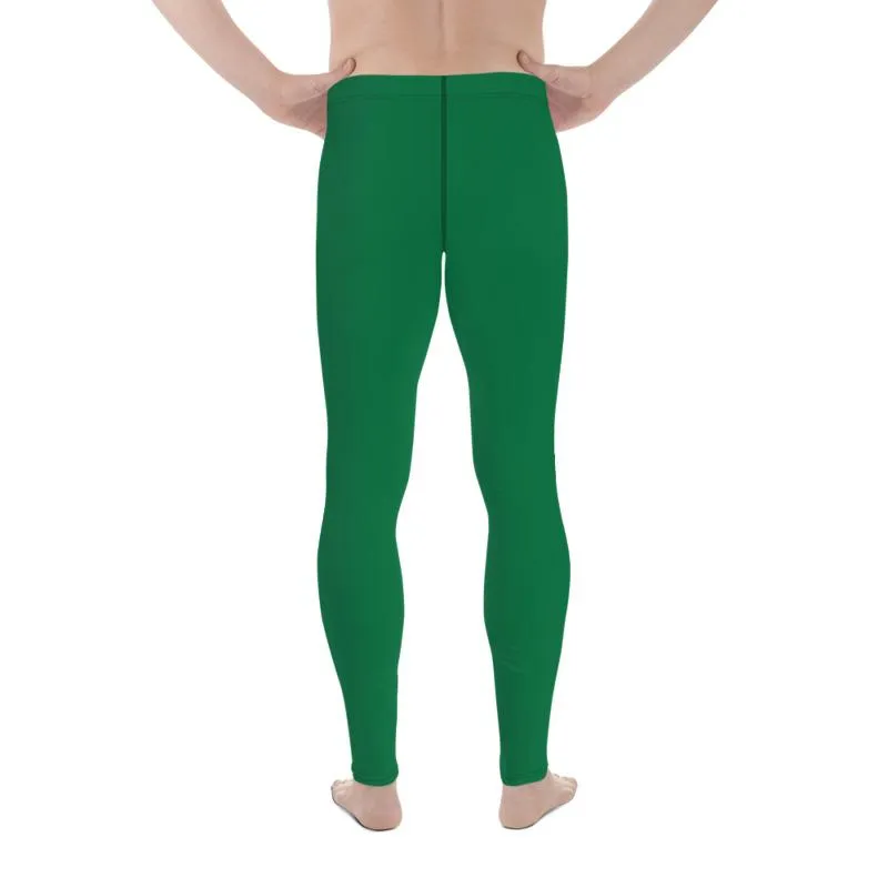 Green Solid Color Best Meggings, Green Solid Color Men's Leggings Compression Tights-Made in USA/EU