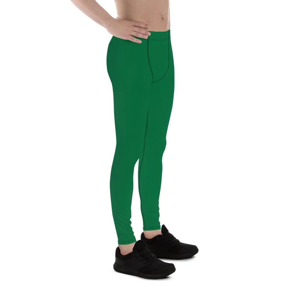 Green Solid Color Best Meggings, Green Solid Color Men's Leggings Compression Tights-Made in USA/EU