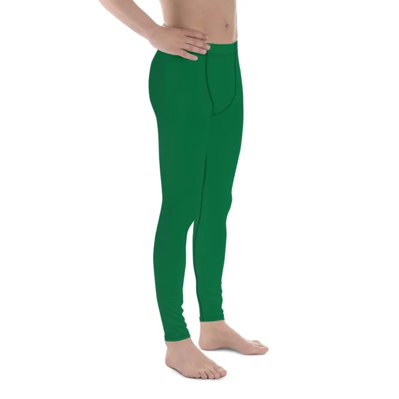 Green Solid Color Best Meggings, Green Solid Color Men's Leggings Compression Tights-Made in USA/EU