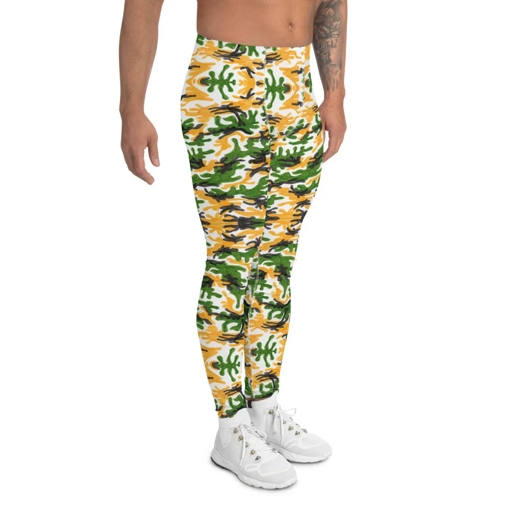 Green Yellow Camo Men's Leggings, Army Military Camouflage Meggings-Made in USA/EU