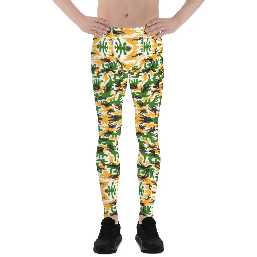 Green Yellow Camo Men's Leggings, Army Military Camouflage Meggings-Made in USA/EU