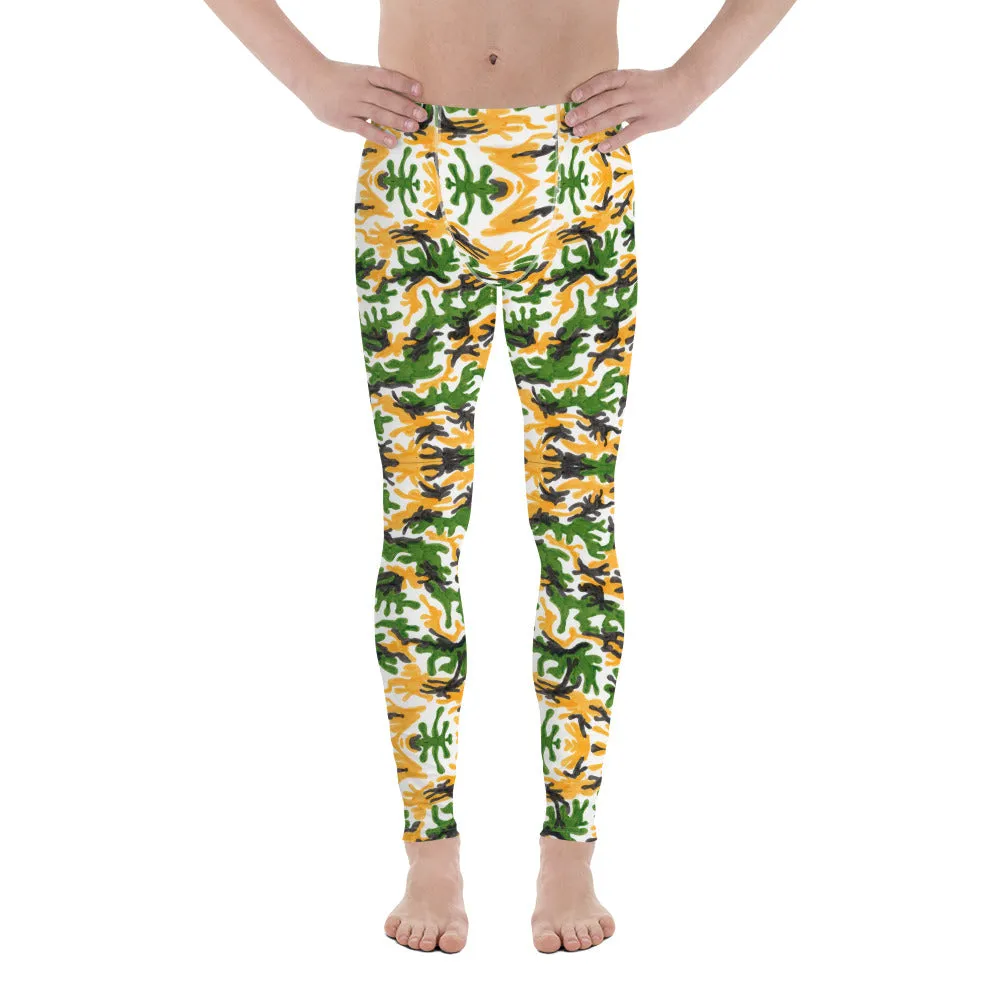 Green Yellow Camo Men's Leggings, Army Military Camouflage Meggings-Made in USA/EU