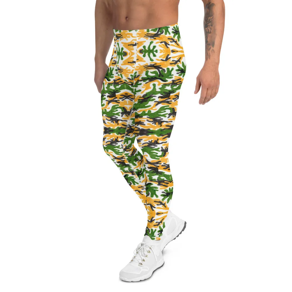 Green Yellow Camo Men's Leggings, Army Military Camouflage Meggings-Made in USA/EU