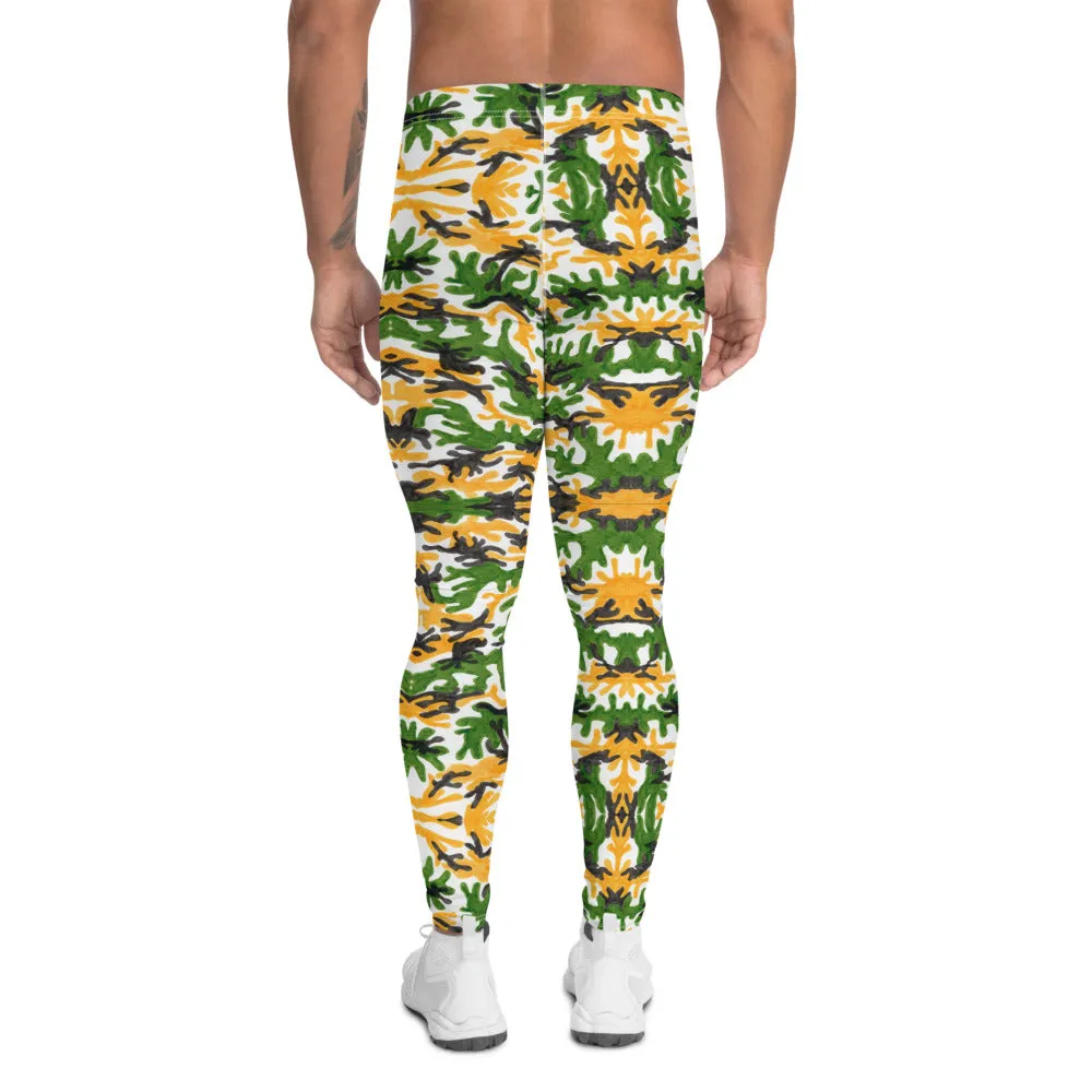 Green Yellow Camo Men's Leggings, Army Military Camouflage Meggings-Made in USA/EU