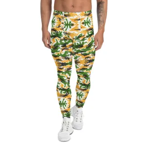 Green Yellow Camo Men's Leggings, Army Military Camouflage Meggings-Made in USA/EU