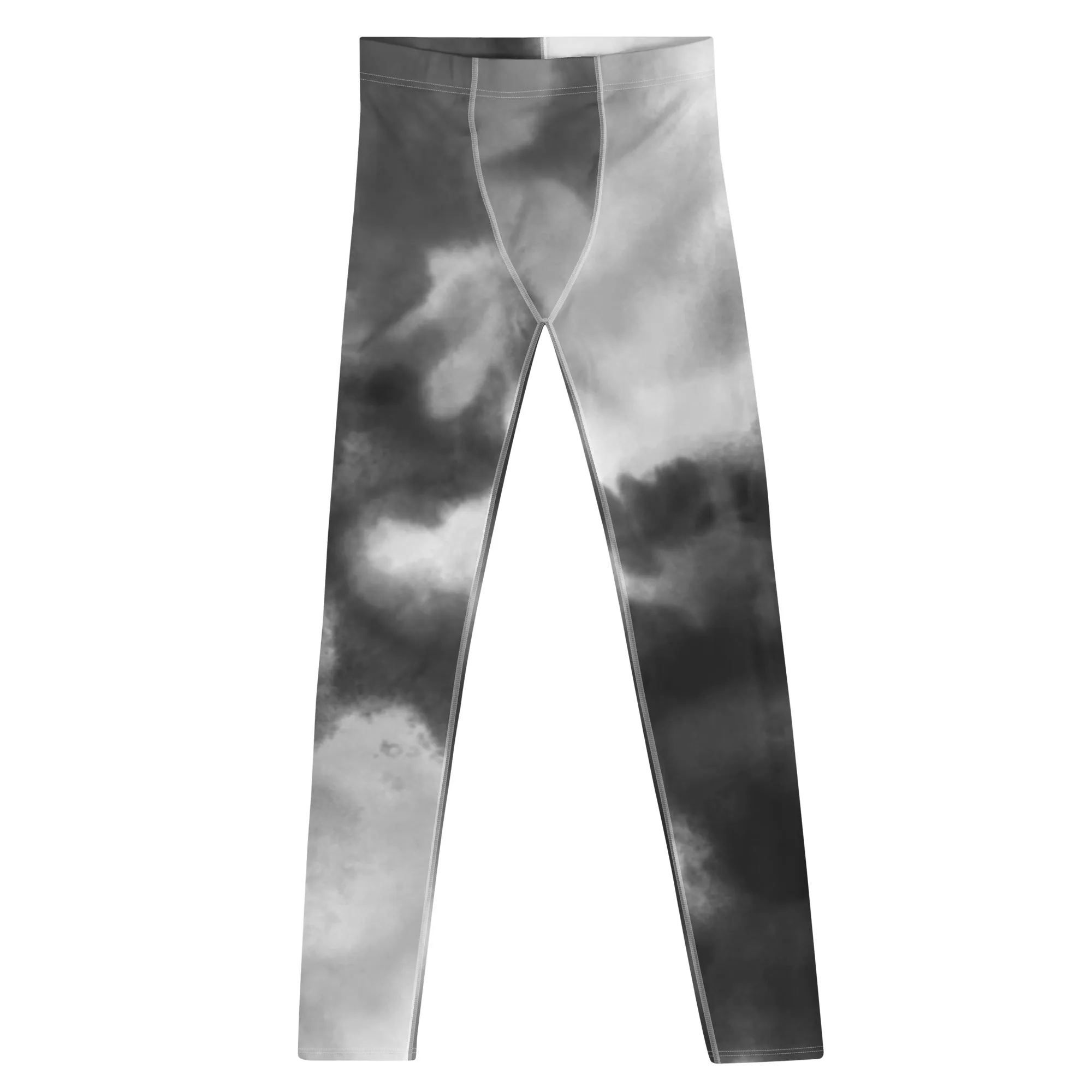 Grey Abstract Premium Men's Leggings, Grey Clouds Compression Chic Art Meggings - Made in USA/MX/EU