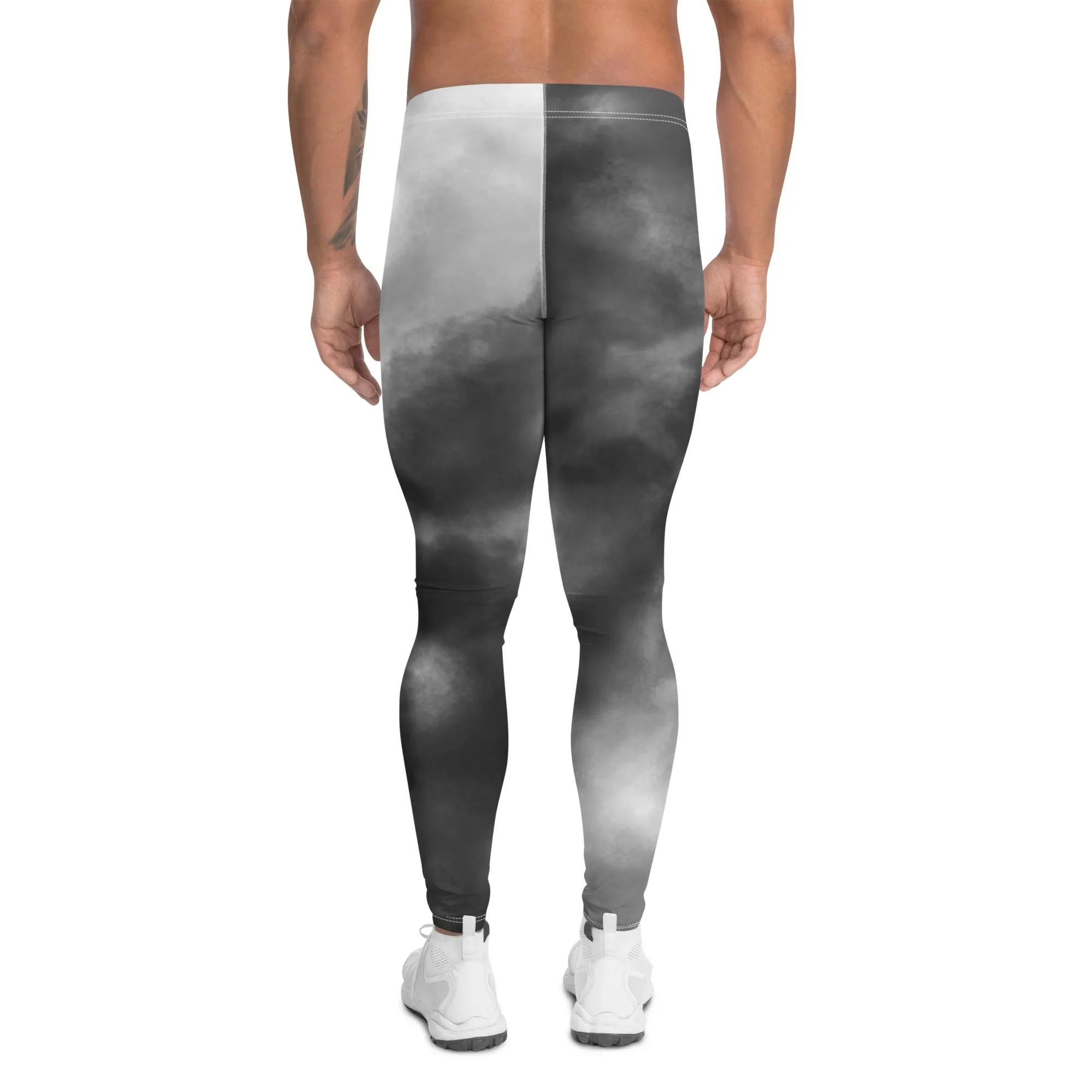 Grey Abstract Premium Men's Leggings, Grey Clouds Compression Chic Art Meggings - Made in USA/MX/EU