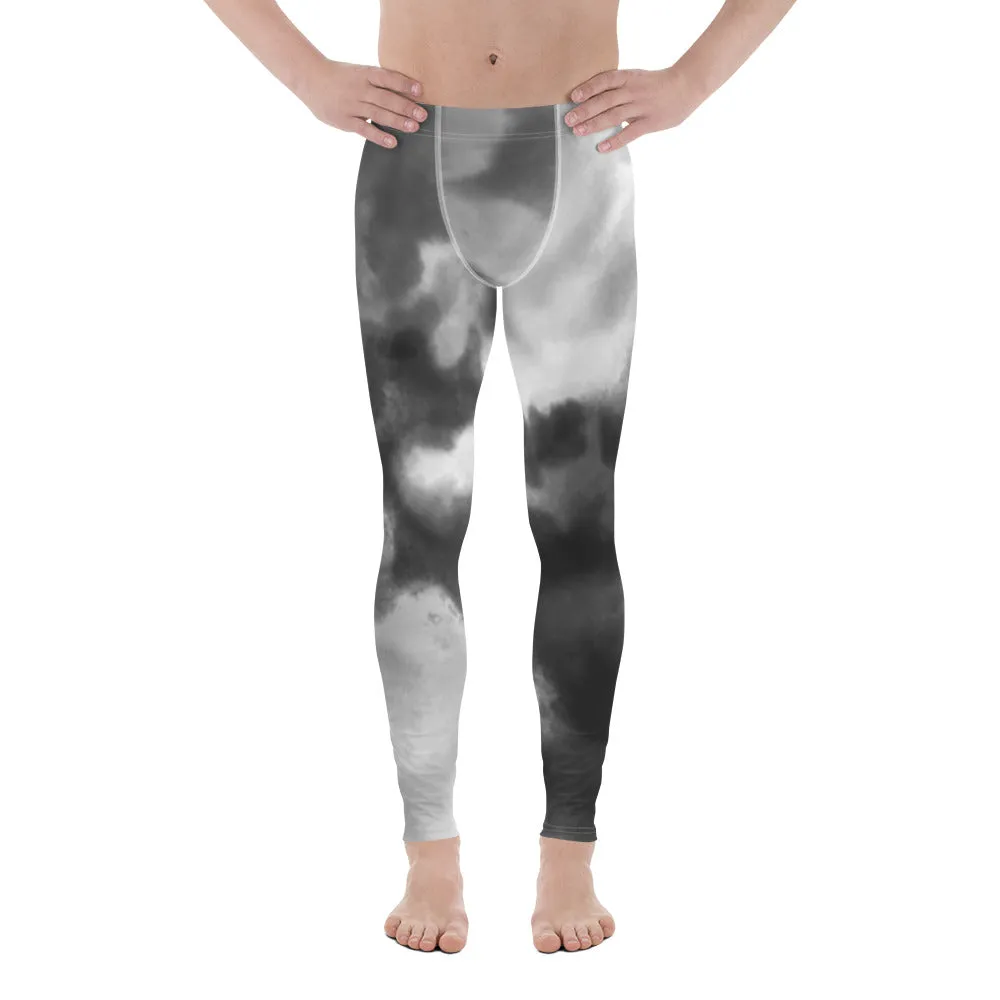 Grey Abstract Premium Men's Leggings, Grey Clouds Compression Chic Art Meggings - Made in USA/MX/EU