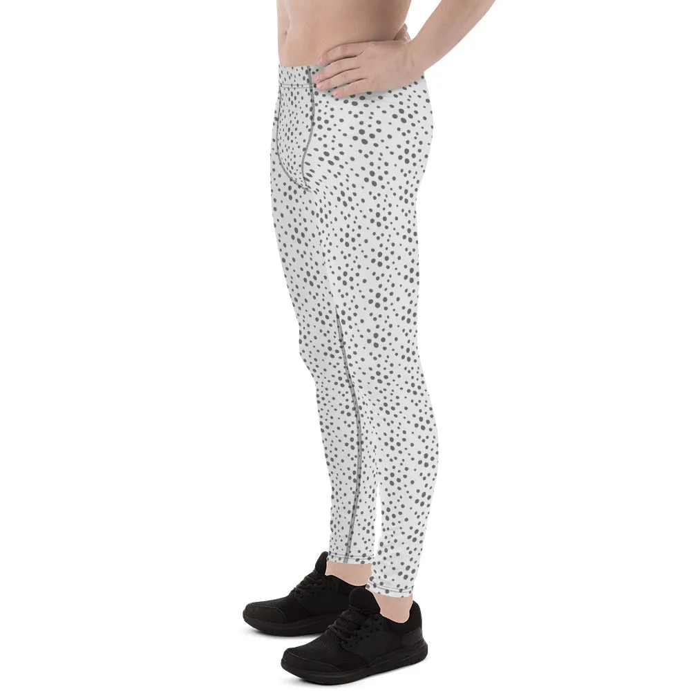 Grey Dotted Men's Leggings, Dots Pattern Designer Running Compression Tights For Men - Made in USA/EU/MX