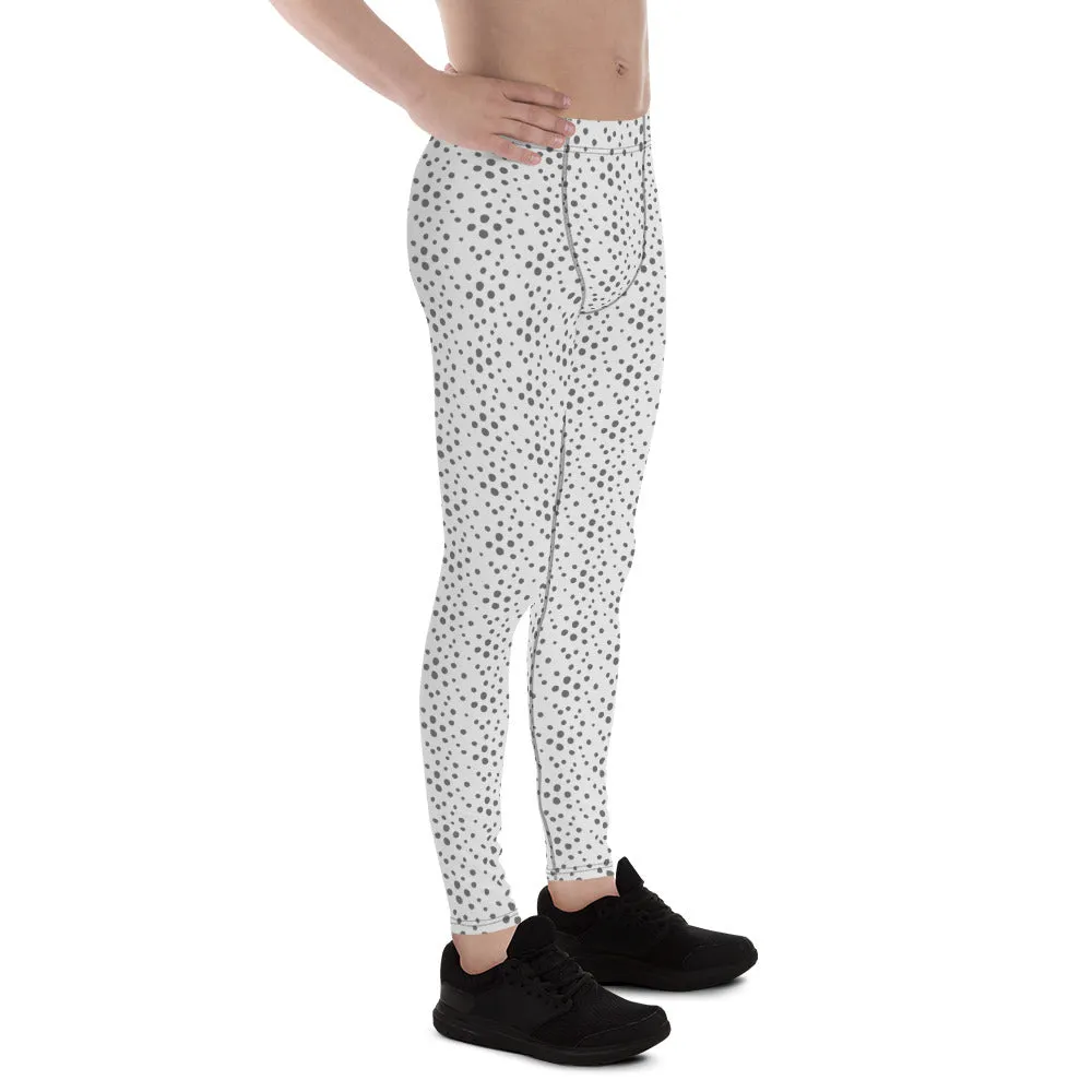 Grey Dotted Men's Leggings, Dots Pattern Designer Running Compression Tights For Men - Made in USA/EU/MX