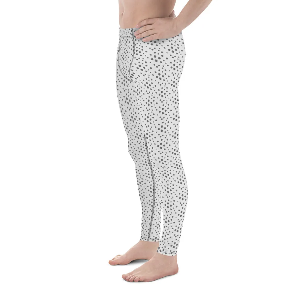 Grey Dotted Men's Leggings, Dots Pattern Designer Running Compression Tights For Men - Made in USA/EU/MX