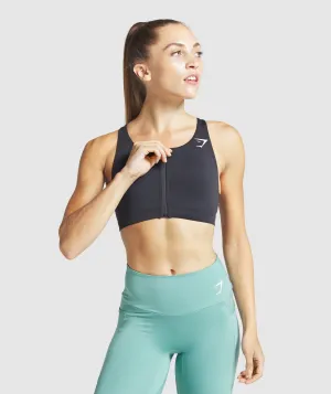 Gymshark Zip Up Training Sports Bra - Black