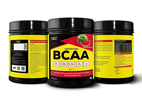 Healthvit Fitness BCAA Supplement for Workout | L-Leucine, L-Isoleucine and L-Valine in the ratio of 2: 1: 1 with L-Glutamine & L-Citrulline Malate – 200g Watermelon Flavor