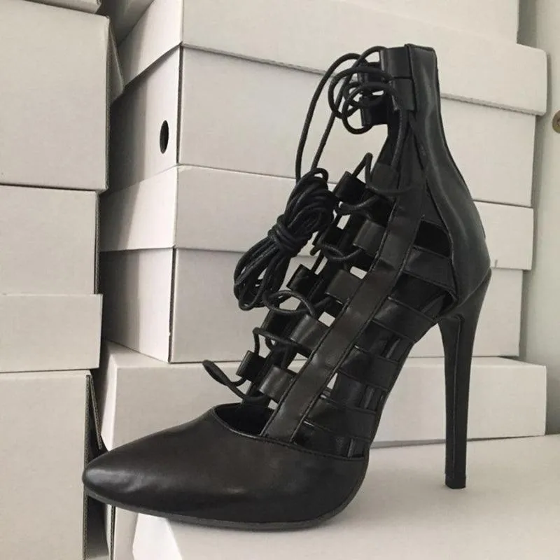 High Heel Lace-up Roman Pumps