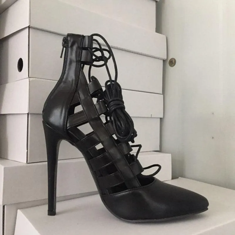 High Heel Lace-up Roman Pumps