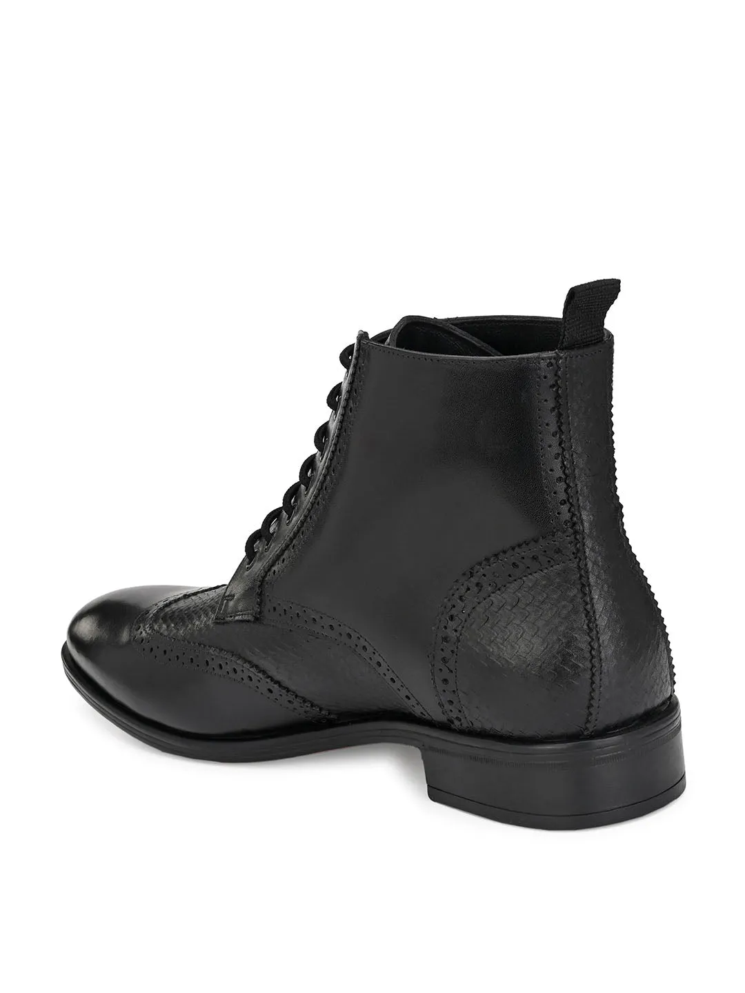 Hitz Men's Black Leather Lace-up Ankle Boot Shoes