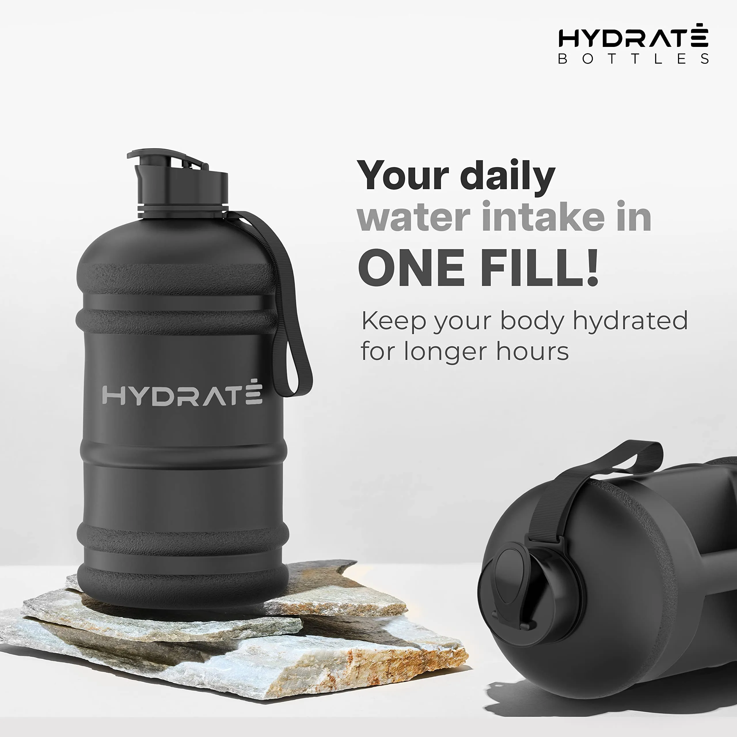 Hydrate 2.2 Litre Water Bottle - Now with Easy Drink Cap - Durable & Extra Strong - BPA