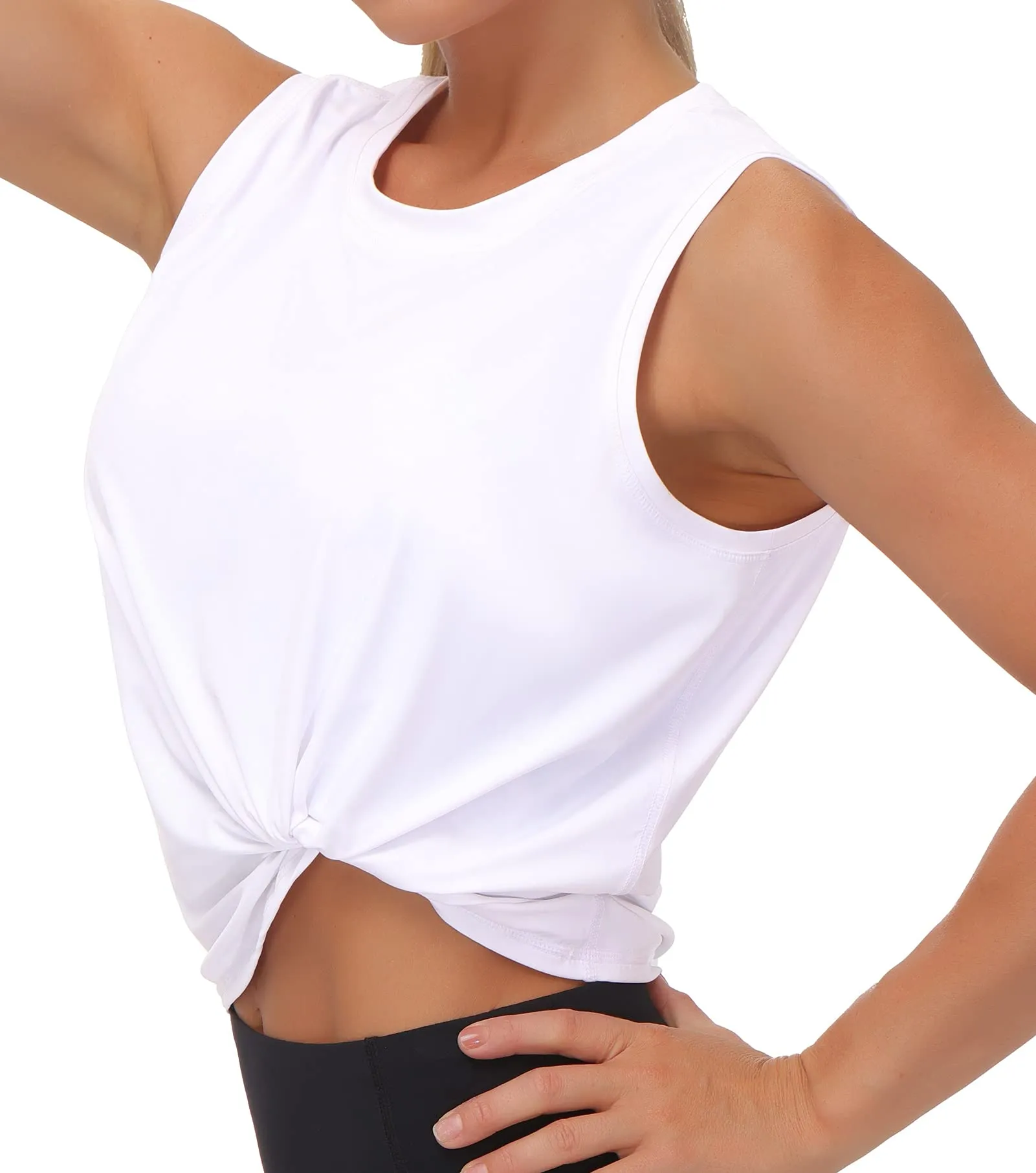 Ice Silk Workout Tops for Women Quick Dry Muscle Gym Running Shirts Sleeveless Flowy Yoga Tank Tops (White, Medium)