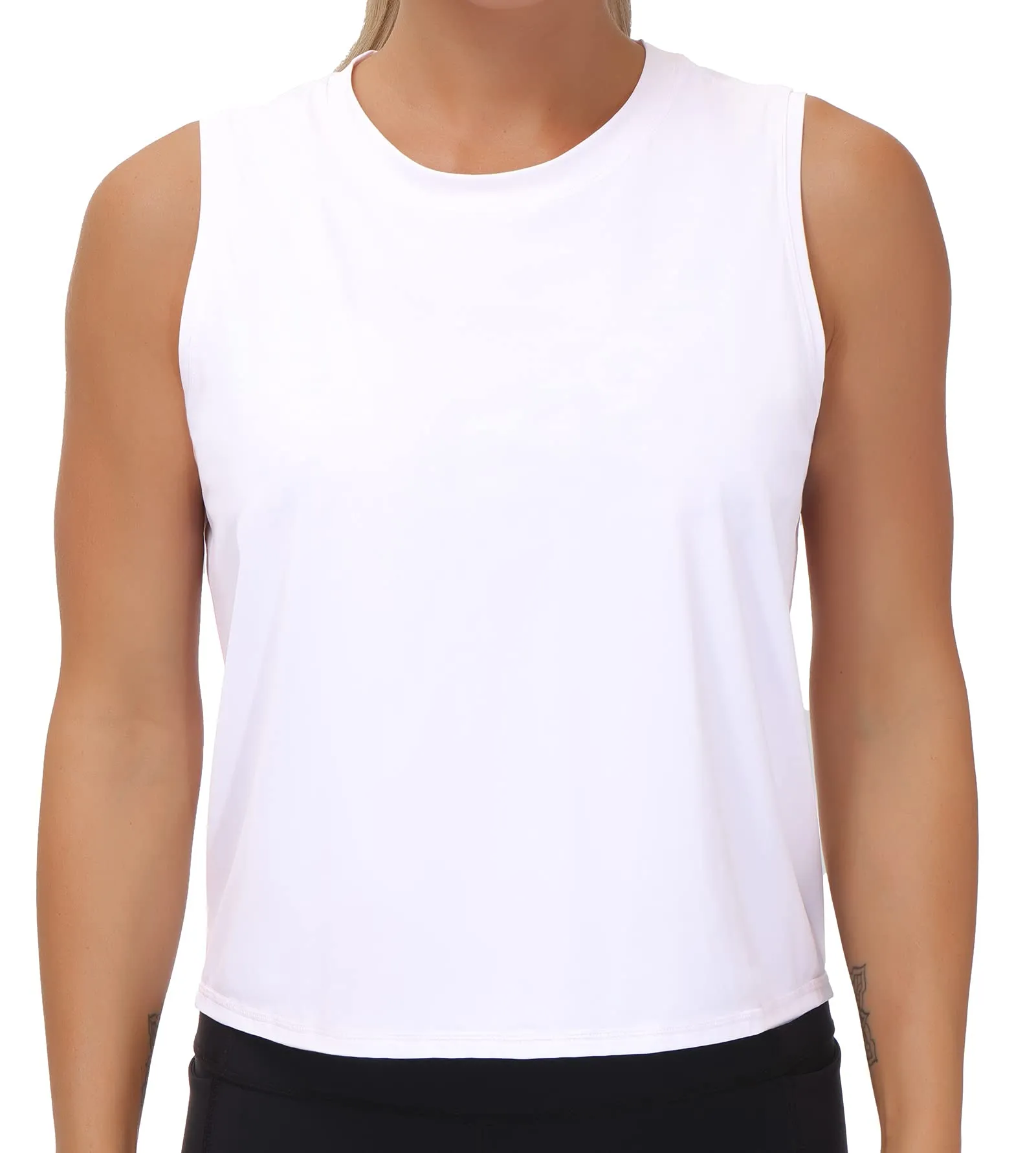 Ice Silk Workout Tops for Women Quick Dry Muscle Gym Running Shirts Sleeveless Flowy Yoga Tank Tops (White, Medium)