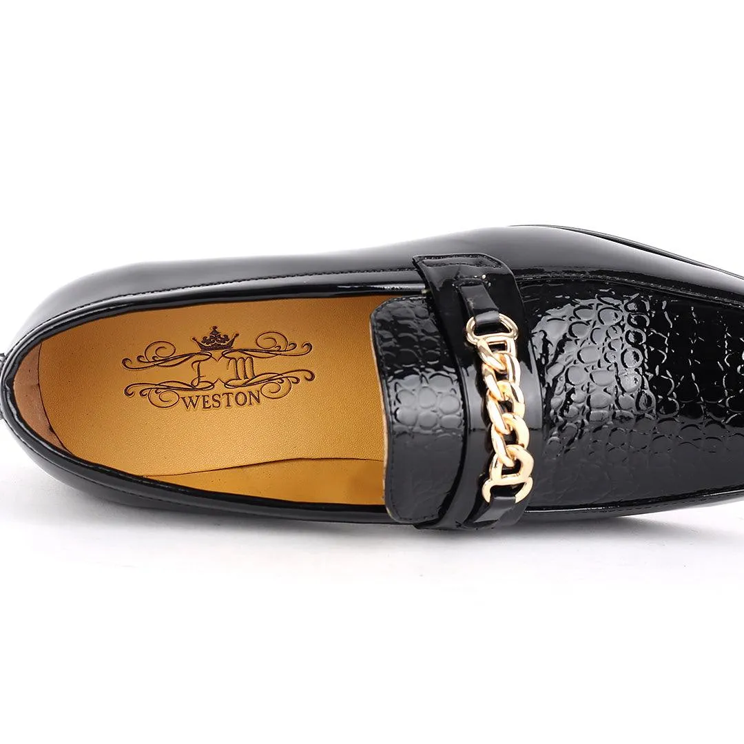 J.M Weston Classic Men's Glossy Shoe With Croc Top  and Gold Chain Design