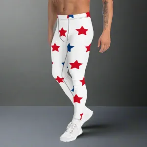 July 4th Meggings, Best Patriotic Country Wear, Best American USA National Holiday Men's Leggings-Made in USA/EU/MX