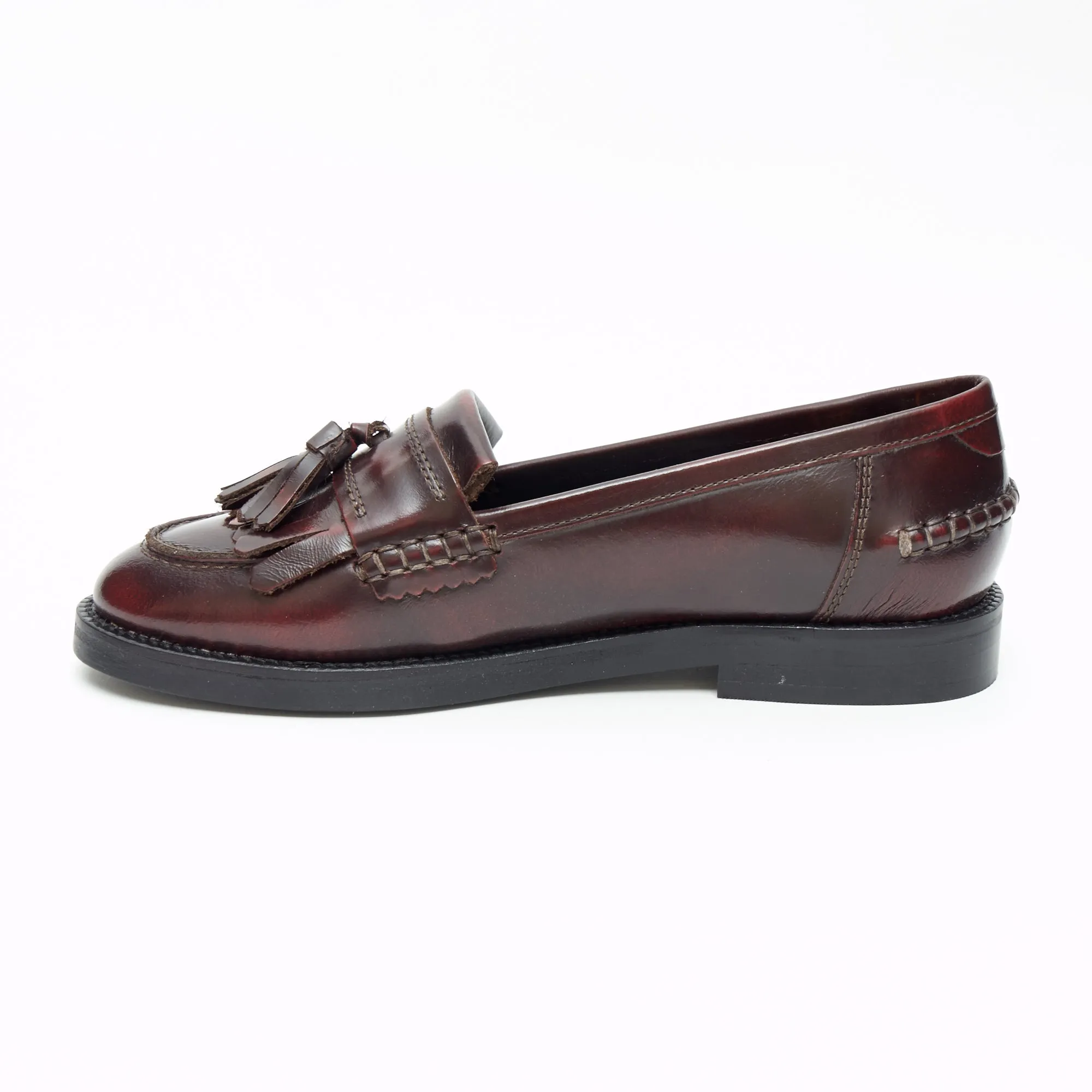 Ladies Flat Heel Loafer Shoes - R0830-1_Oxblood