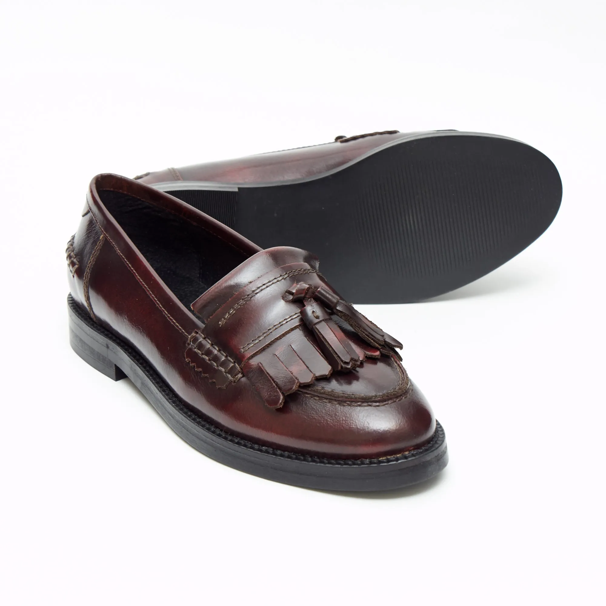 Ladies Flat Heel Loafer Shoes - R0830-1_Oxblood