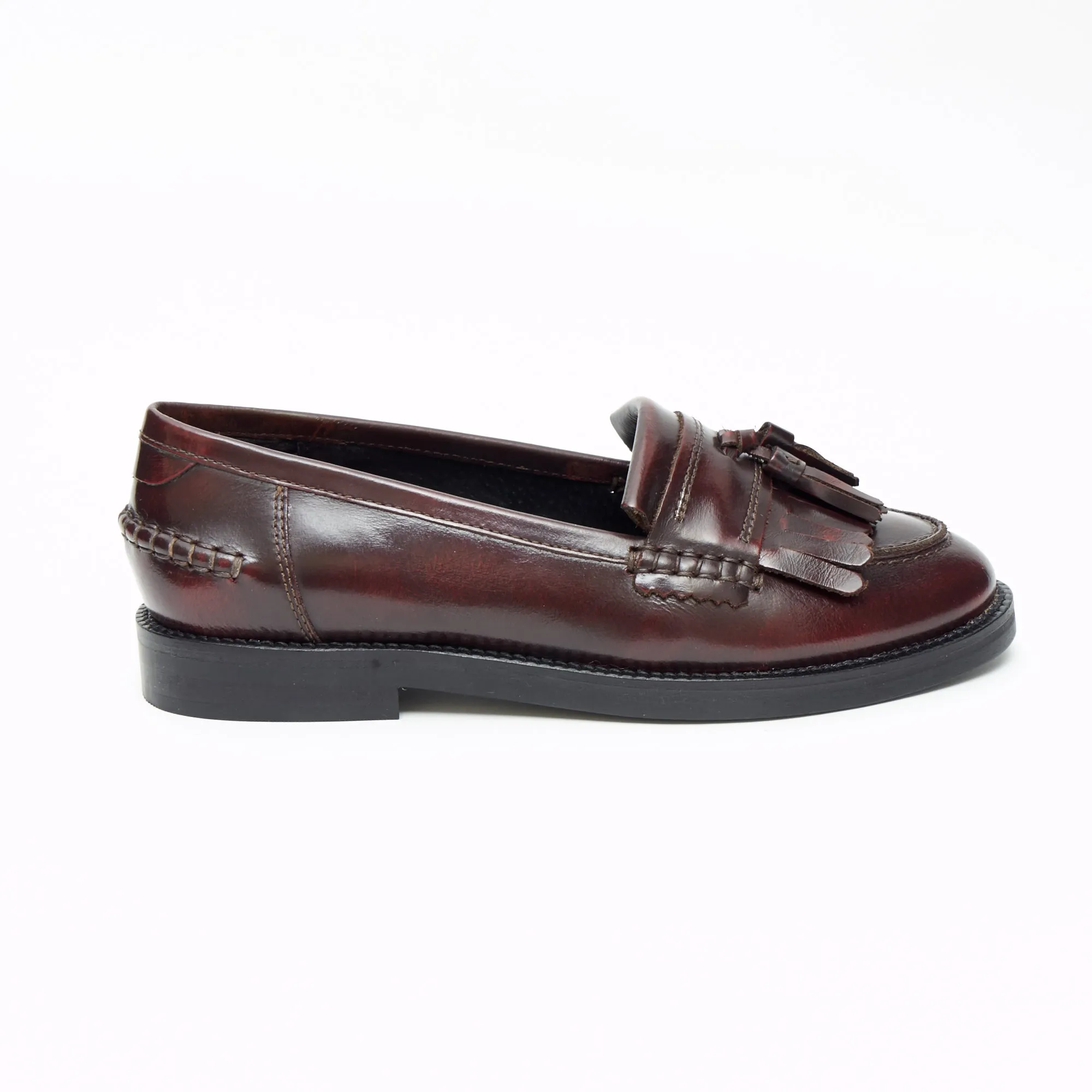 Ladies Flat Heel Loafer Shoes - R0830-1_Oxblood