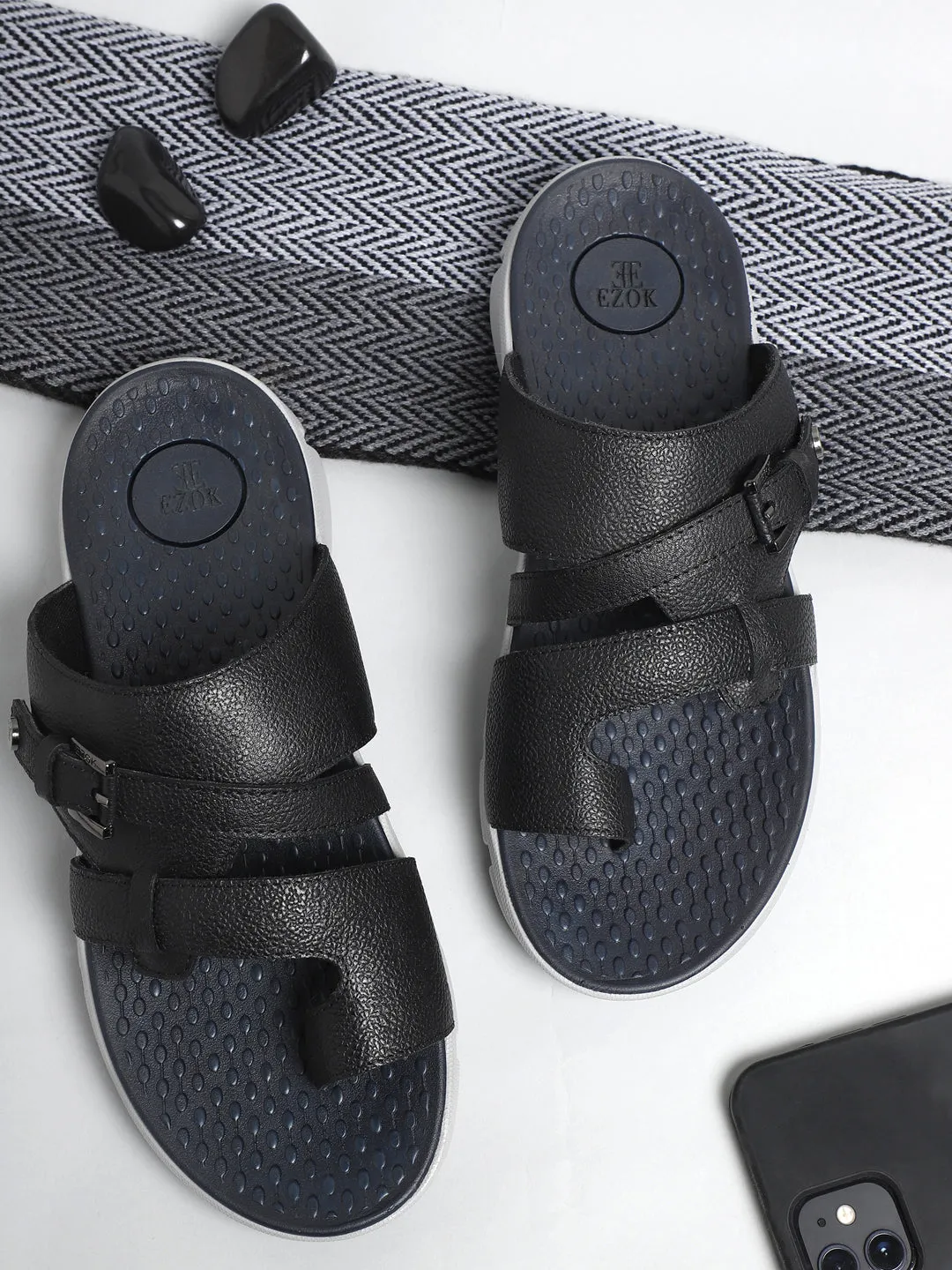 Leather Black sandal for men