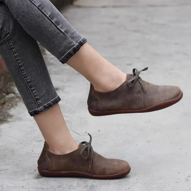 Leather Lace-Up Casual Shoes Flat Ankle Shoes