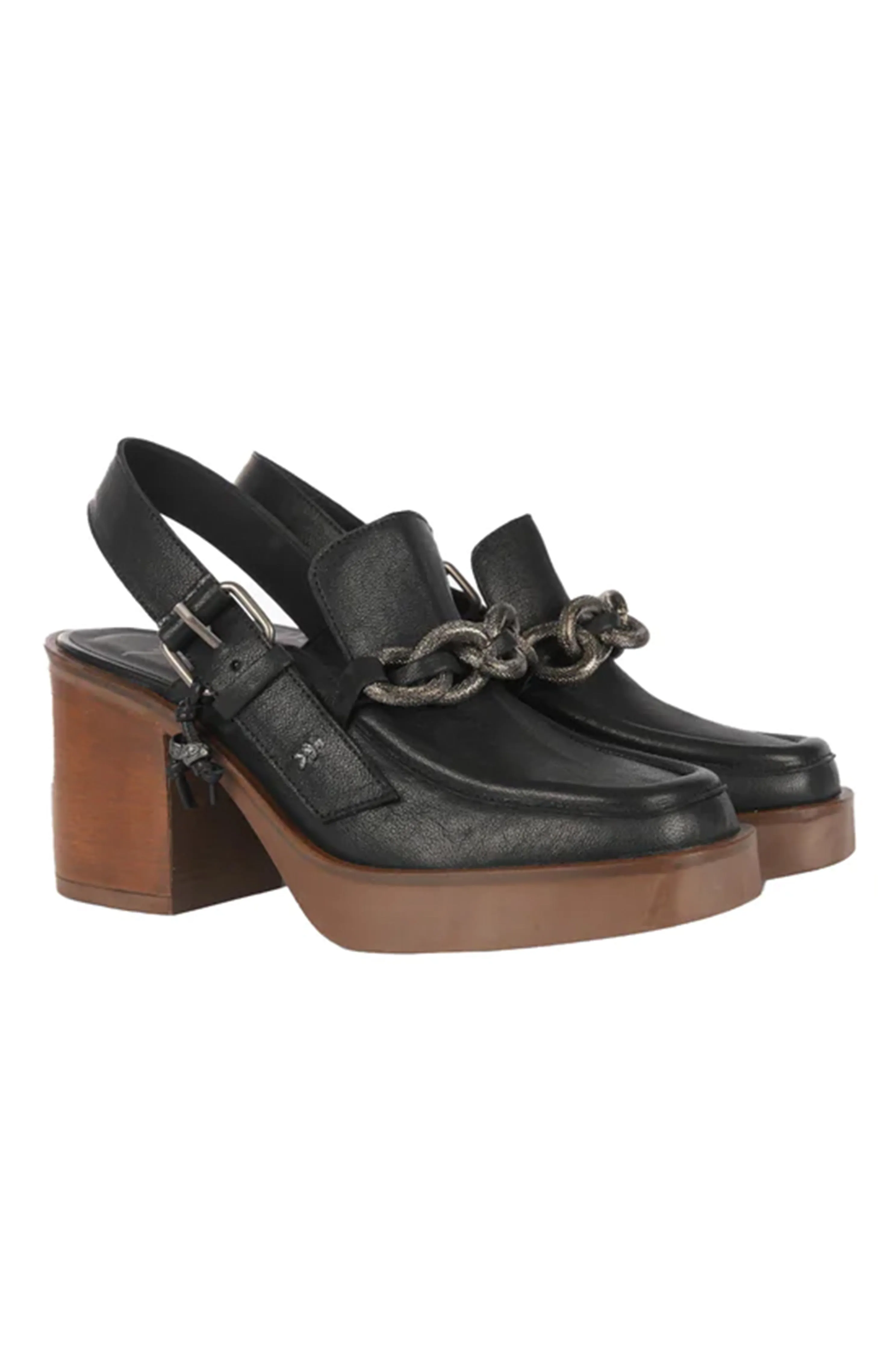 Leather Platform Moccasin Shoe in Old Iron Nero